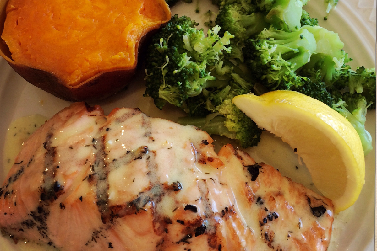 Salmon, Broccoli and Sweet Potato for Fiber